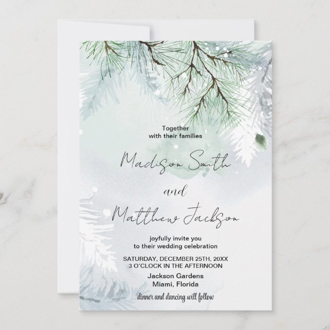 Winter Pine Snow Wedding Invitations (Front)