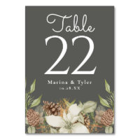 Winter Pine Stone Grey Wedding Table Number Cards