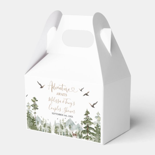 Winter Pine Tree Adventure Awaits Couple Shower Favour Box (Front Side)