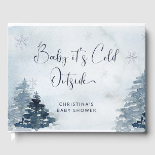 Winter pine tree baby shower guest book