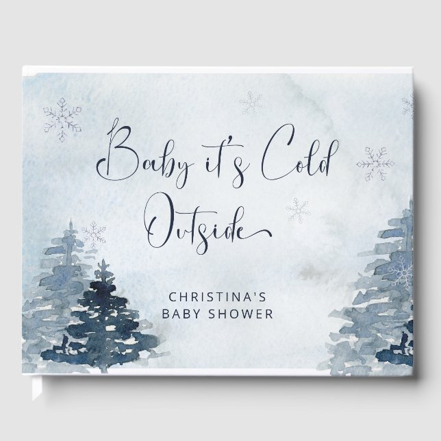 Winter pine tree baby shower guest book (Front)