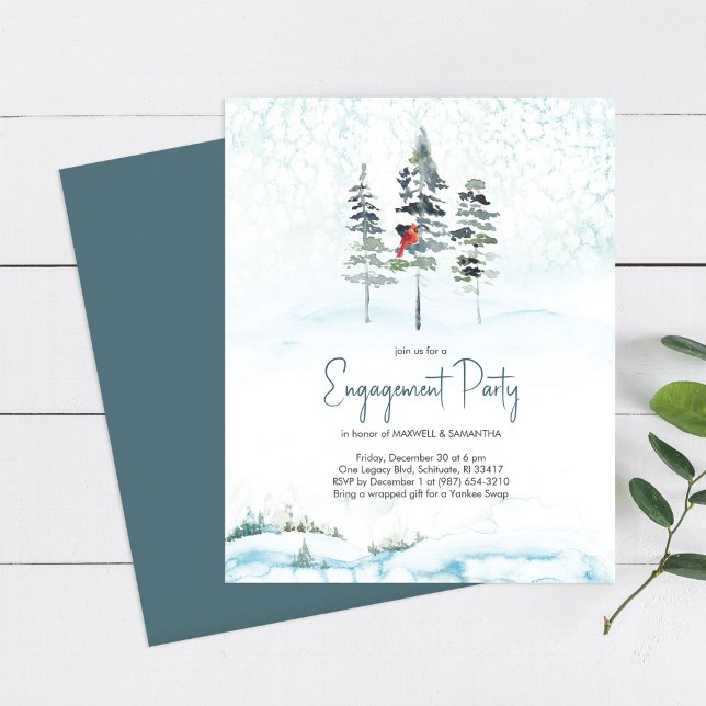 Winter Pine Tree Budget Engagement Party Invite (Creator Uploaded)