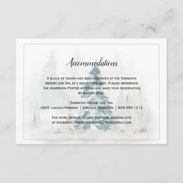 Winter Pine Tree Buffalo Plaid Wedding Enclosure Card (Front)