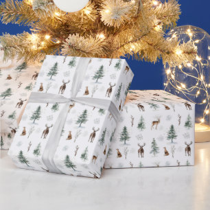 Winter Pine Tree Christmas Wrapping Paper, Deer Paper