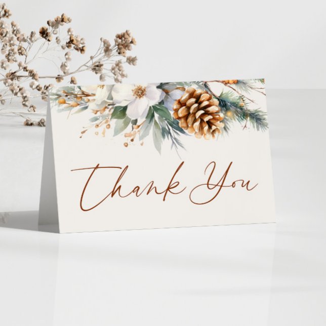Winter Pine Tree Floral Bridal Shower Thank You Card (Creator Uploaded)