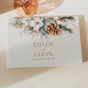 Winter Pine Tree Floral Flowers Wedding Guest Book