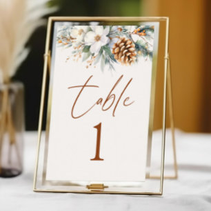 Winter Pine Tree Floral Flowers Wedding Table Number