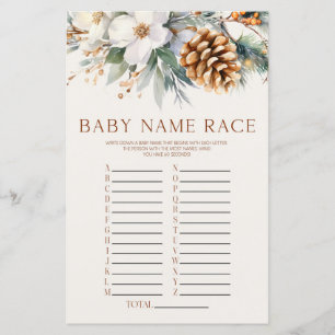 Winter Pine Tree Floral Name Race Baby Shower Game