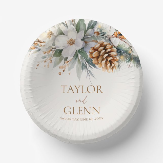 Winter Pine Tree Flower Floral Garden Wedding Paper Plate (Front)