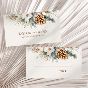 Winter Pine Tree Flowers Floral Wedding Place Card