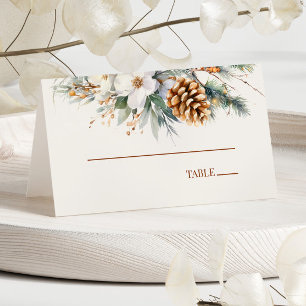 Winter Pine Tree Flowers Floral Wedding Place Card