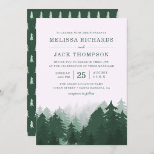 Winter Pine Tree Forest Green Rustic Wedding Invitation