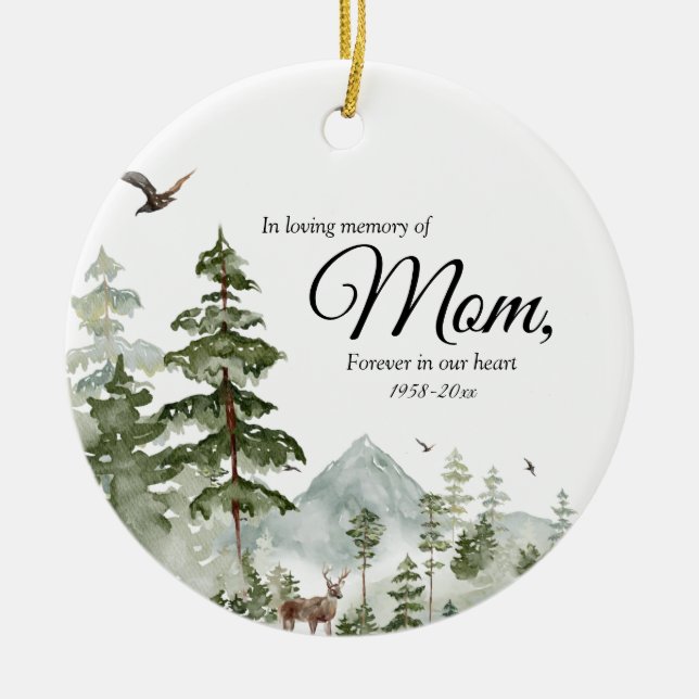 Winter Pine Tree Forest In Loving Memory of Mum Ceramic Ornament (Front)