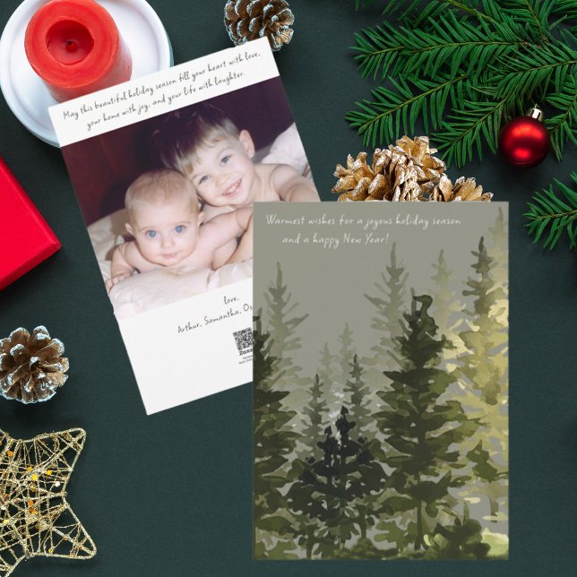 Winter Pine Tree Forest Photo Flat Holiday Card (Creator Uploaded)