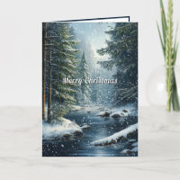 Winter Pine Tree Forest Snow River
