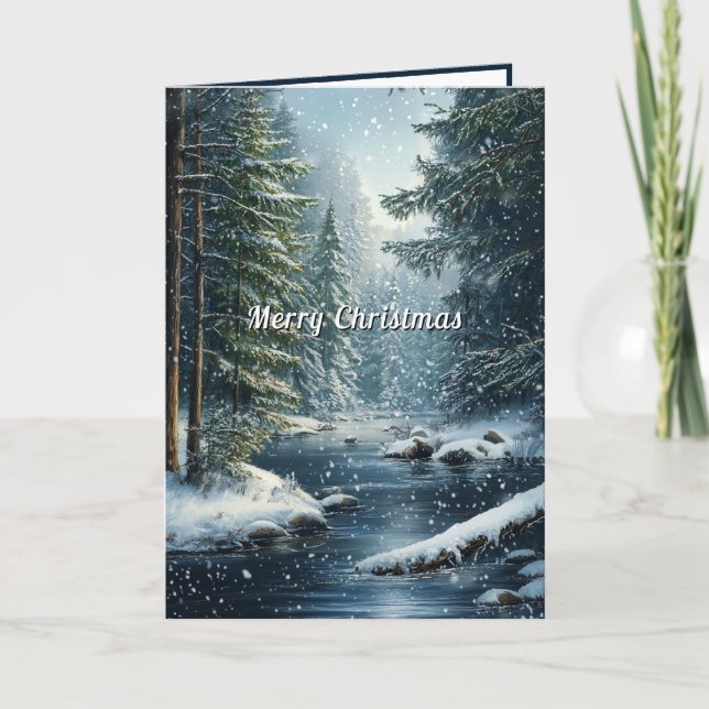 Winter Pine Tree Forest Snow River  Card (Front)