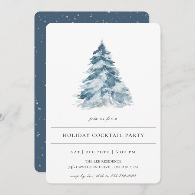 Winter Pine Tree Holiday Party Invitation (Front/Back)