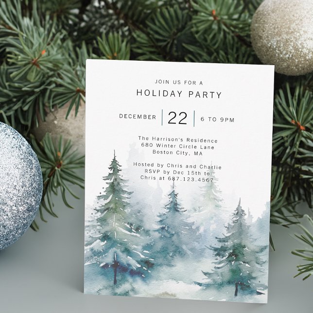 Winter Pine Tree Holiday Party Invitation (Winter Pine Tree Holiday Party Invitation)