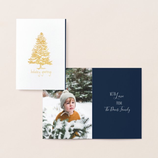 Winter Pine Tree Mini Holiday Greetings With Photo Foil Card (Display)