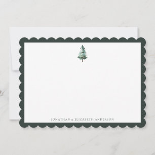 Winter Pine Tree Minimalist Scalloped Note Card
