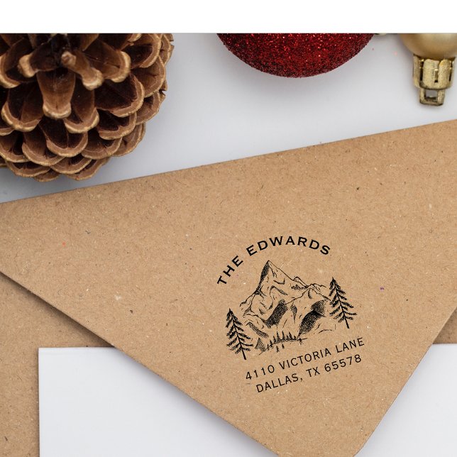 Winter Pine-Tree Mountain Family Return Address Se Self-inking Stamp (Creator Uploaded)