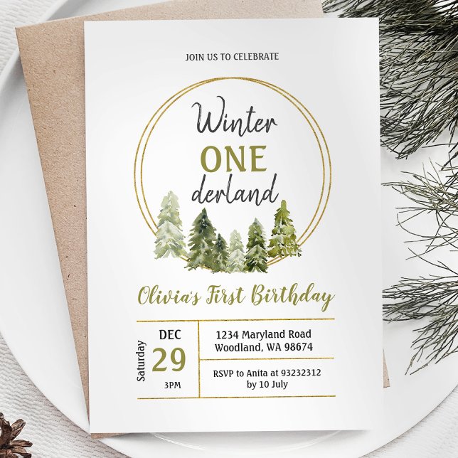 Winter Pine Tree ONEderland Birthday invitation (Creator Uploaded)