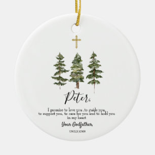 Winter Pine Tree Personalised Promise to Godchild Ceramic Ornament