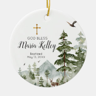 Winter Pine Tree Personalized Girl Baptism Ceramic Ornament