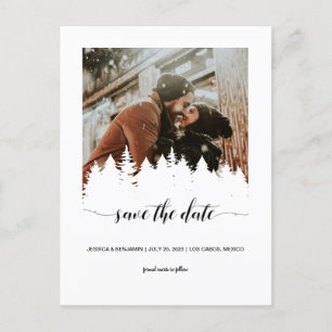 Winter Pine Tree Script Photo Save The Date Invitation Postcard