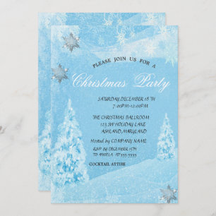 Winter, Pine Tree,Snowflakes  Christmas Party Invitation