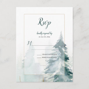 Winter Pine Tree Wedding RSVP Postcard