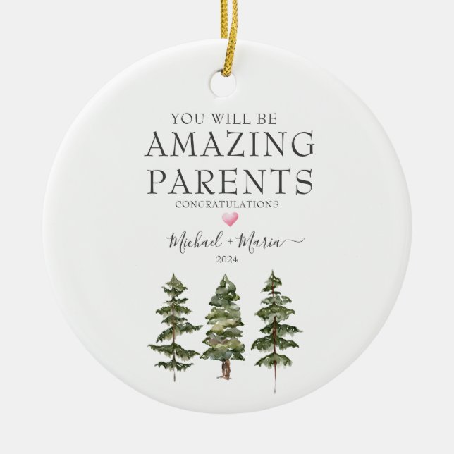 Winter Pine Trees Amazing New Expecting Parents  Ceramic Ornament (Front)