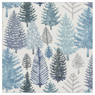 Winter Pine Trees Blue Grey  Fabric