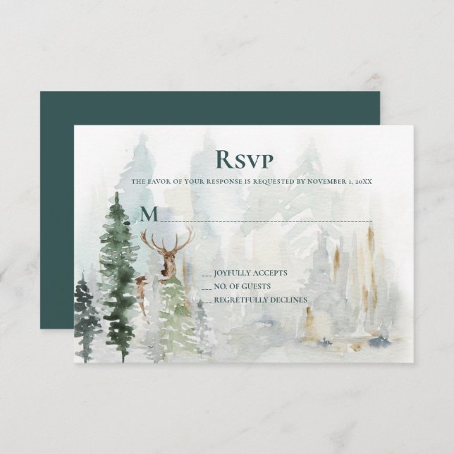 Winter Pine Trees Deer Antlers Snow RSVP (Front/Back)