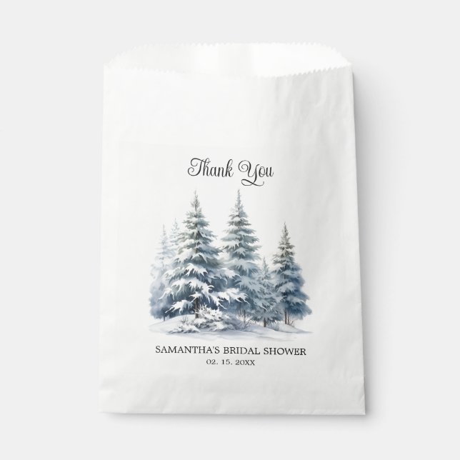 Winter pine trees forest Snow in Love Thank You Favour Bag (Front)