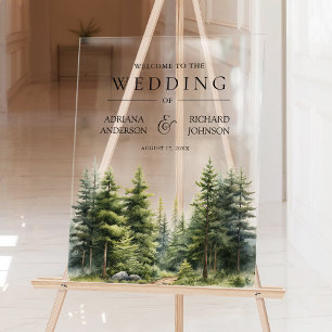 Winter Pine Trees Forest Wedding Welcome Acrylic Sign