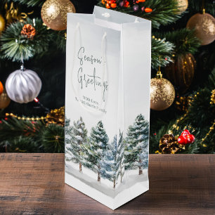 Winter Pine Trees Holiday Personalised Wine Gift Bag