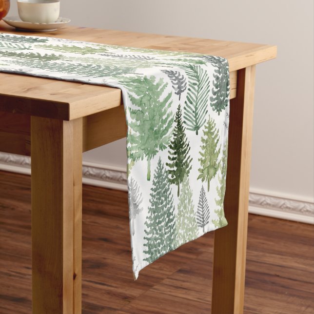 Winter Pine Trees Holiday Table Runner (In Situ)