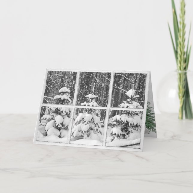 winter pine trees in window card (Front)