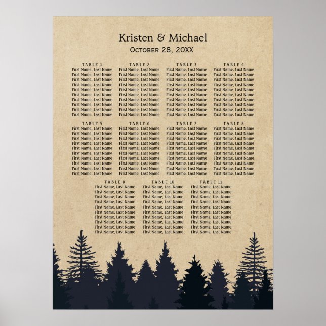 Winter Pine Trees Kraft Wedding Seating Chart (Front)