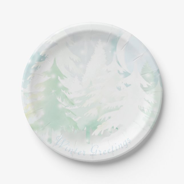 Winter Pine Trees Paper Plates (Front)