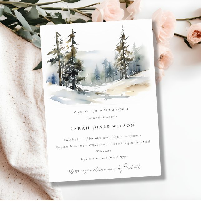 Winter Pine Trees Snow Landscape Bridal Shower Invitation (Creator Uploaded)