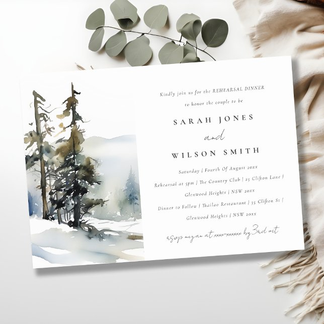 Winter Pine Trees Snow Landscape Rehearsal Dinner Invitation (Creator Uploaded)