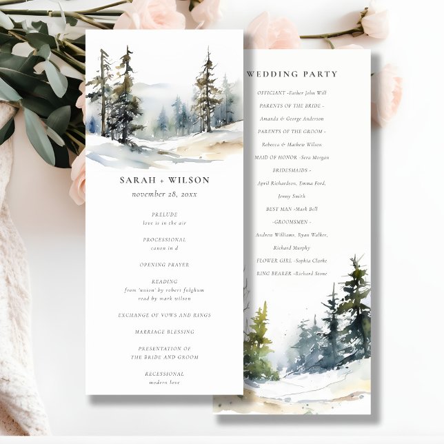 Winter Pine Trees Snow Landscape Wedding Progrom Invitation (Creator Uploaded)
