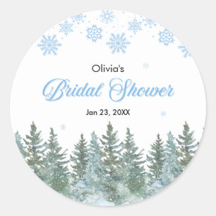 Winter Pine Trees Snowflakes Bridal Shower  Classic Round Sticker