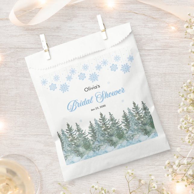 Winter Pine Trees Snowflakes Bridal Shower  Favour Bag (Clipped)