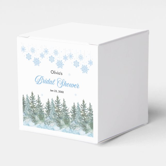Winter Pine Trees Snowflakes Bridal Shower  Favour Box (Front Side)