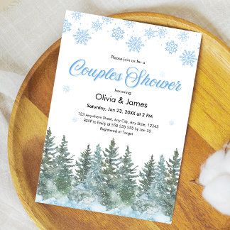 Winter Pine Trees Snowflakes Couples Bridal Shower Invitation