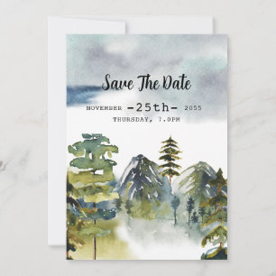 Winter pine trees wedding invitations card design
