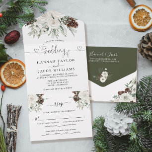 Winter Pine Wedding with RSVP All In One Invitation